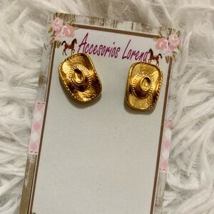 Gold color, cowgirl hat earrings